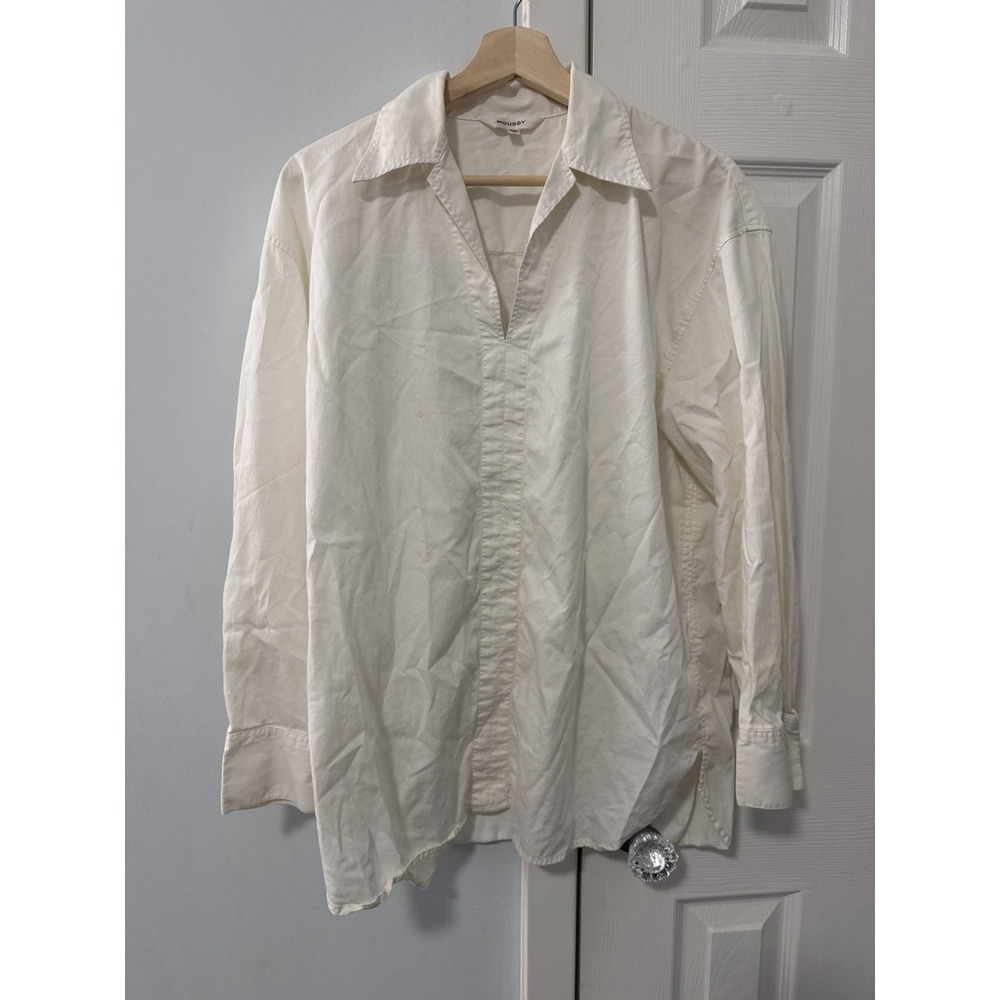 Moussy Oversized V Neck Blouse One Size Long Sleeve Peasant Relaxed Lagenlook